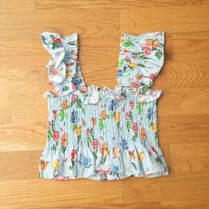 Hill House Ellie Crop Top in‎ Light Blue Space Floral Women's Size Large Casual
